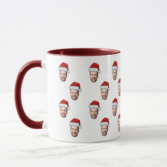 Custom Face Photo Santa Hat Christmas Gift Mug (Left)