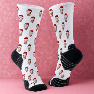 Custom Face Photo Santa Hat Christmas Gift Socks