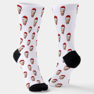 Custom Face Photo Santa Hat Christmas Gift Socks