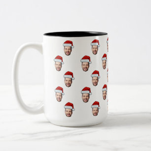 Custom Face Photo Santa Hat Christmas Gift Two-Tone Coffee Mug