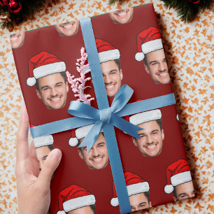 Custom Face Photo Santa Hat Christmas Gift Wrapping Paper