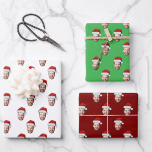 Custom Face Photo Santa Hat Christmas Gift Wrapping Paper Sheet
