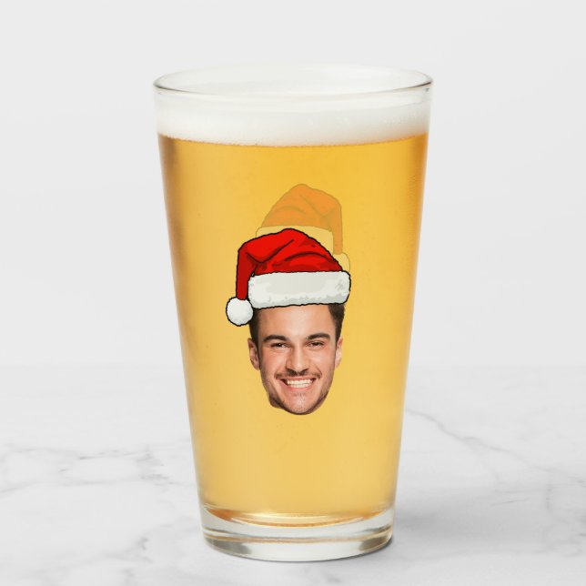 Custom Face Photo Santa Hat Christmas Glass (Front Filled)