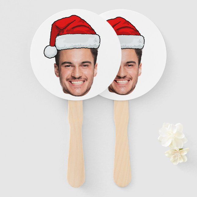 Custom Face Photo Santa Hat Christmas Hand Fan (Front and Back)