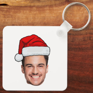 Custom Face Photo Santa Hat Christmas Key Ring