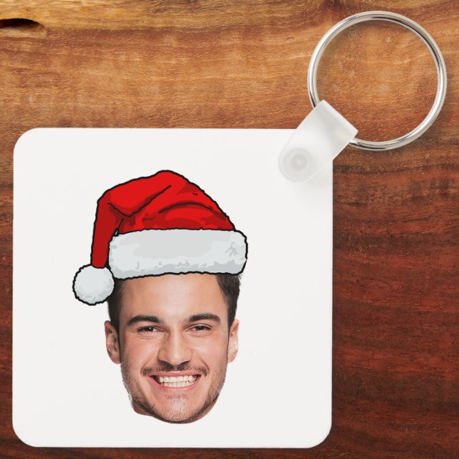 Custom Face Photo Santa Hat Christmas Key Ring (Back)
