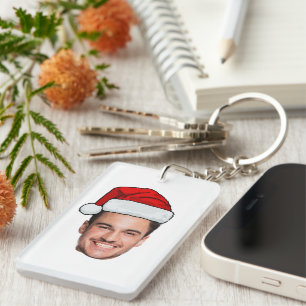 Custom Face Photo Santa Hat Christmas Key Ring