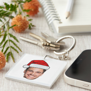 Custom Face Photo Santa Hat Christmas Key Ring