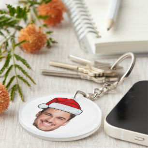 Custom Face Photo Santa Hat Christmas Key Ring