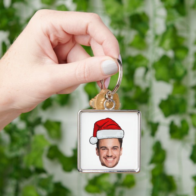 Custom Face Photo Santa Hat Christmas Key Ring (Hand)