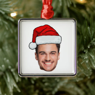 Custom Face Photo Santa Hat Christmas Metal Ornament