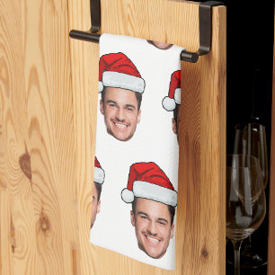 Custom Face Photo Santa Hat Christmas Tea Towel