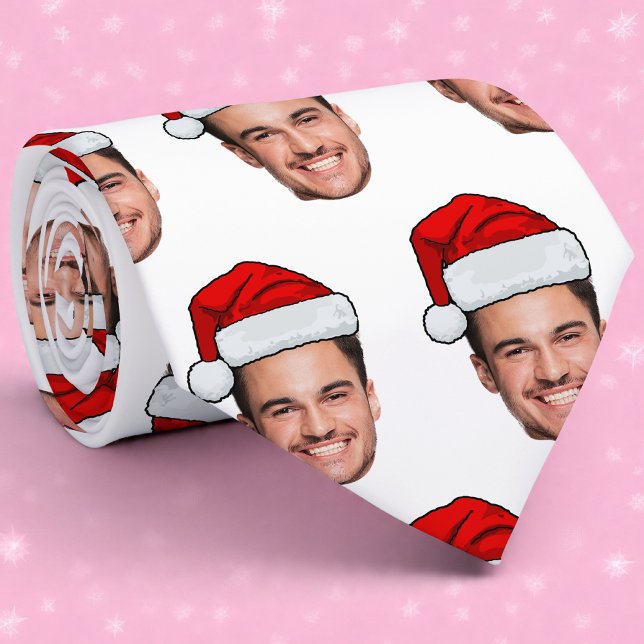 Custom Face Photo Santa Hat Christmas Tie (Creator Uploaded)