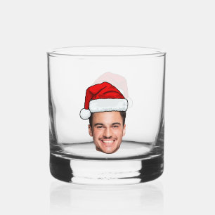 Custom Face Photo Santa Hat Christmas Whiskey Glass