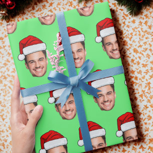 Custom Face Photo Santa Hat Christmas Wrapping Paper