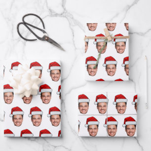 Custom Face Photo Santa Hat Christmas Wrapping Paper Sheet