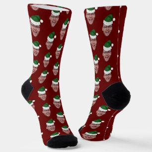 Custom Face Photo Santa Hat Repeating Pattern Socks