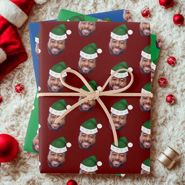 Custom Face Photo Santa Hat Wrapping Paper Sheet (Creator Uploaded)