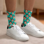 Custom Face Photo Turquoise Blue Crew Socks<br><div class="desc">**Custom Face Photo Turquoise Crew Socks** Personalised Funny Face Photo Socks in Turquoise green / blue. Looking for the perfect Make your own custom socks covered in anybody's face, with this easy to use template. Simply upload a cutout picture of the face or object you wish to use with a...</div>