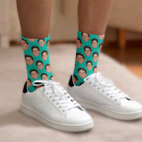 Custom Face Photo Turquoise Blue Crew Socks