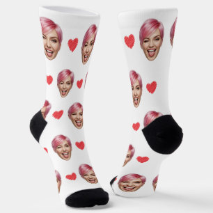 Custom Face Photo with Red Hearts – Funny Gift Socks