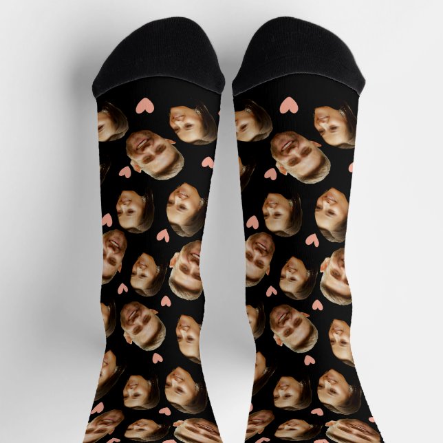 Custom Face Picture Heart Funny Couple Pattern Socks (Top)