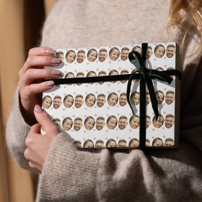 Custom Face Picture Heart Funny Couple Pattern Wrapping Paper (Custom Face Picture Heart Funny Couple Pattern Wrapping Paper! Featuring your chosen face )