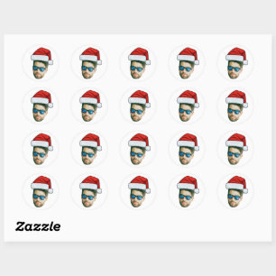 Custom Face Santa Claus Hat Photo Christmas Classic Round Sticker