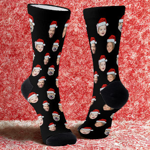 Custom Face Socks, Santa Hat 4 Photos Christmas Socks