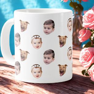 Custom Face, Unique Family Gift 3 Photos Face Large Coffee Mug