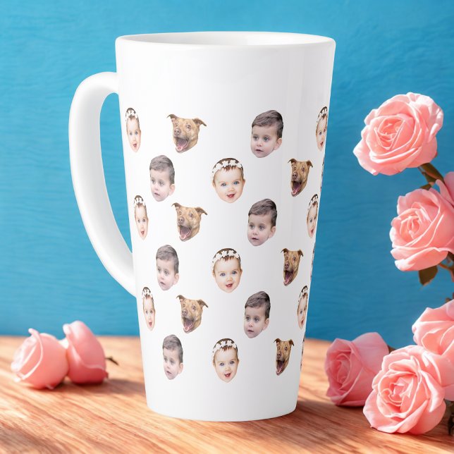 Custom Face, Unique Family Gift 3 Photos Face Latte Mug (Creator Uploaded)