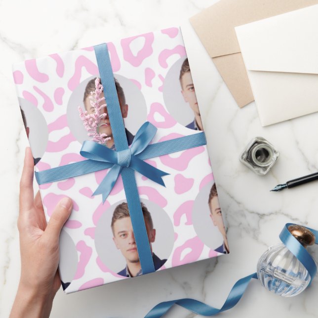 Custom Faces Leopard Print Pink Wrapping Paper (Gifting)