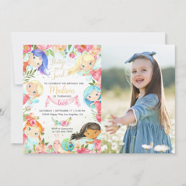Custom Fairy Birthday Invitation with Photo (Front)