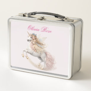 Custom Fairy Riding Unicorn with pink mane Metal Lunch Box