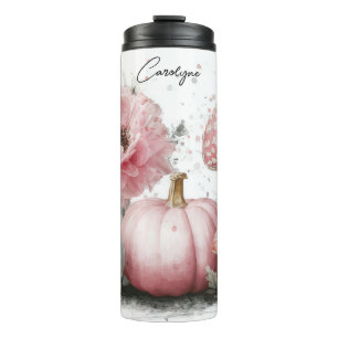 custom fall design with flowers and pumpkins thermal tumbler