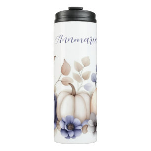 custom fall design with flowers and pumpkins thermal tumbler