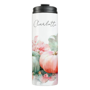 custom fall design with flowers and pumpkins thermal tumbler