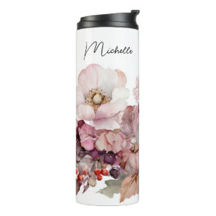 custom fall design with flowers and pumpkins thermal tumbler