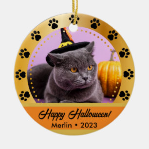 Custom Fall Halloween Photo Name Year Pet Ornament