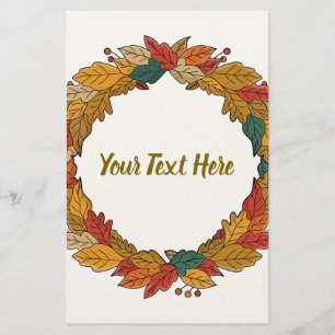 Custom Fall Leaf Wreath Circle Stationery