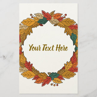 Custom Fall Leaf Wreath Circle Stationery