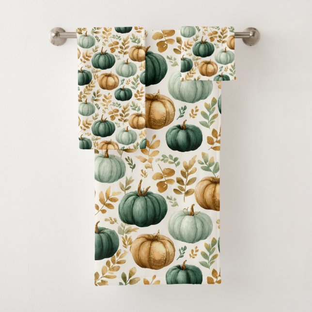Custom Fall Pumpkin Photo Frame Bath Towel Set (Insitu)