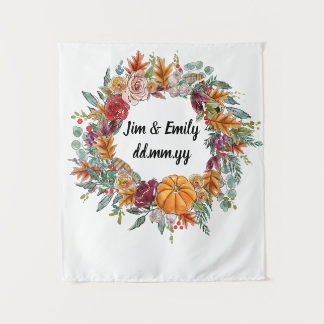 Custom Fall Wedding Reception Holiday Photo Booth Tapestry (Front)