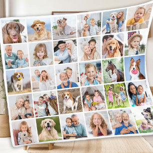 Custom Family 30 Photo Collage Cute Memories Fleece Blanket