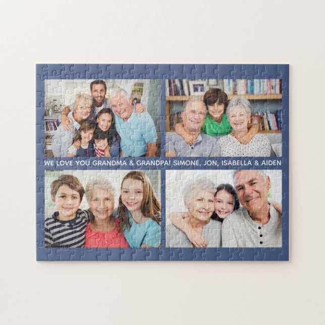 Custom Family 4 Photo Collage Custom Text & Colour Jigsaw Puzzle (Horizontal)