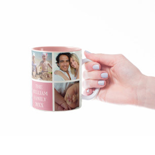 Custom Family 6 Photo Collage Desert Rose Pink Two-Tone Coffee Mug