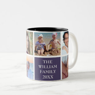 Custom Family 6 Photo Collage Mulberry Purple Two-Tone Coffee Mug