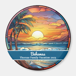 Custom Family Bahamas Vacation Faux Stained Glass Magnet