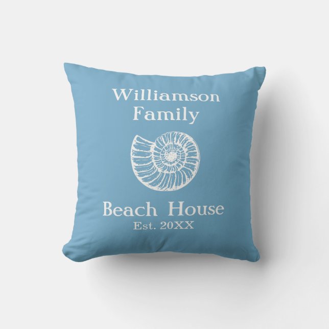 Custom Family Beach House Shell Blue Cushion (Front)