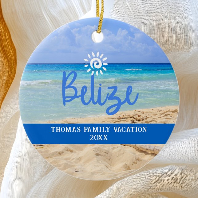 Custom Family Belise Beach Vacation Christmas Ceramic Ornament (Creator Uploaded)